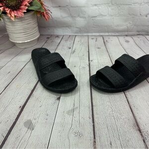 pali hawaii Classic Jandals Black Double Strap Slides sandals beach summer sz 8